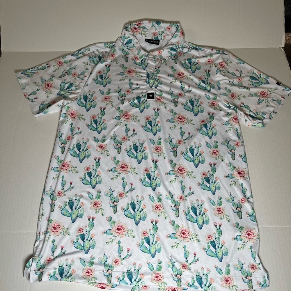 Bad birdie men’s shirt Sz Large, cacti & floral performance, short sleeve